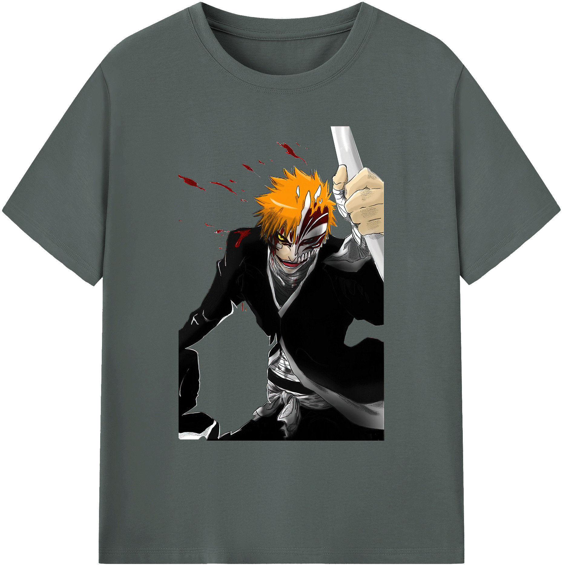 （画像用） ブリーチ 黒崎一護（くろさき いちご）BLEACH Kurosaki Ichigo 綿100％ メンズ半袖Tシャツ｜肌触りやわらか＆通気性